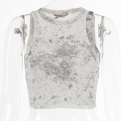 OEM European and American style polyester new long -sleeved V -neck loose band -dyeing printed short T -shirt w