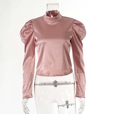 OEM Cross -border 2021 women's new satin temperament shirt European and American pleated long -sleeved shirt sweet top f