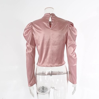 OEM Cross -border 2021 women's new satin temperament shirt European and American pleated long -sleeved shirt sweet top f