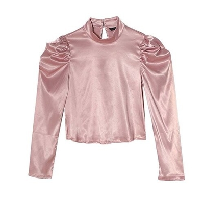 OEM Cross -border 2021 women's new satin temperament shirt European and American pleated long -sleeved shirt sweet top f