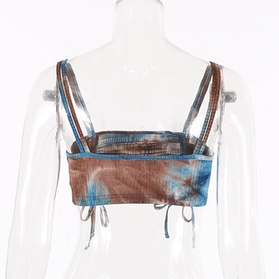 OEM maufactoryEuropean and American cross -border summer new one -word back -back top jacket tie dye camisole small vest