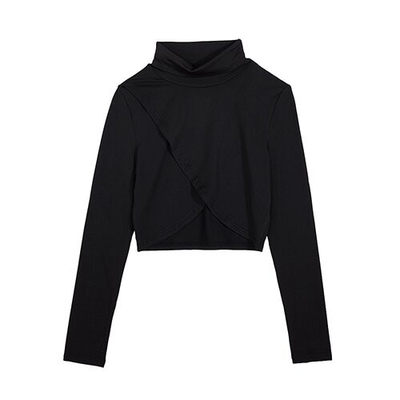 OEM maufactory European and American women's sexy long -sleeved T -shirt elastic slim tube top irregular split umbilic