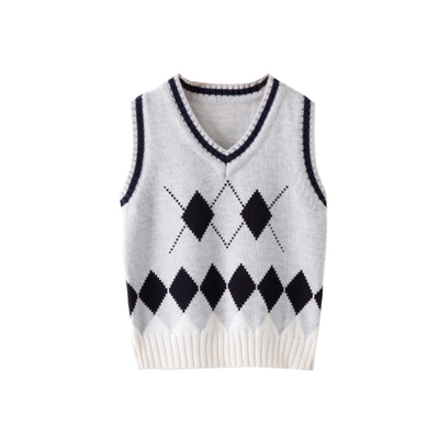 OEM Tartan Knitted Waistcoat 100% Cotton Preppy Sweater Vest For Kids
