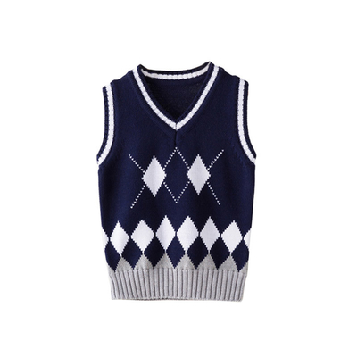 OEM Tartan Knitted Waistcoat 100% Cotton Preppy Sweater Vest For Kids