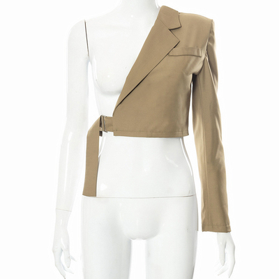 2021 Autumn and Winter New Style Fashion Solid Suit Jacket One-Shoulder Single Long-Sleeved  Women Fancy coats
